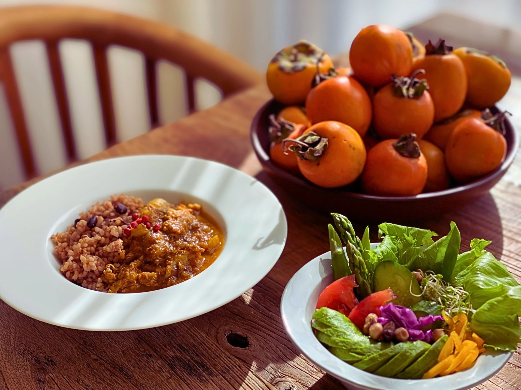 柿カレーと焼きそばの朝ごはん