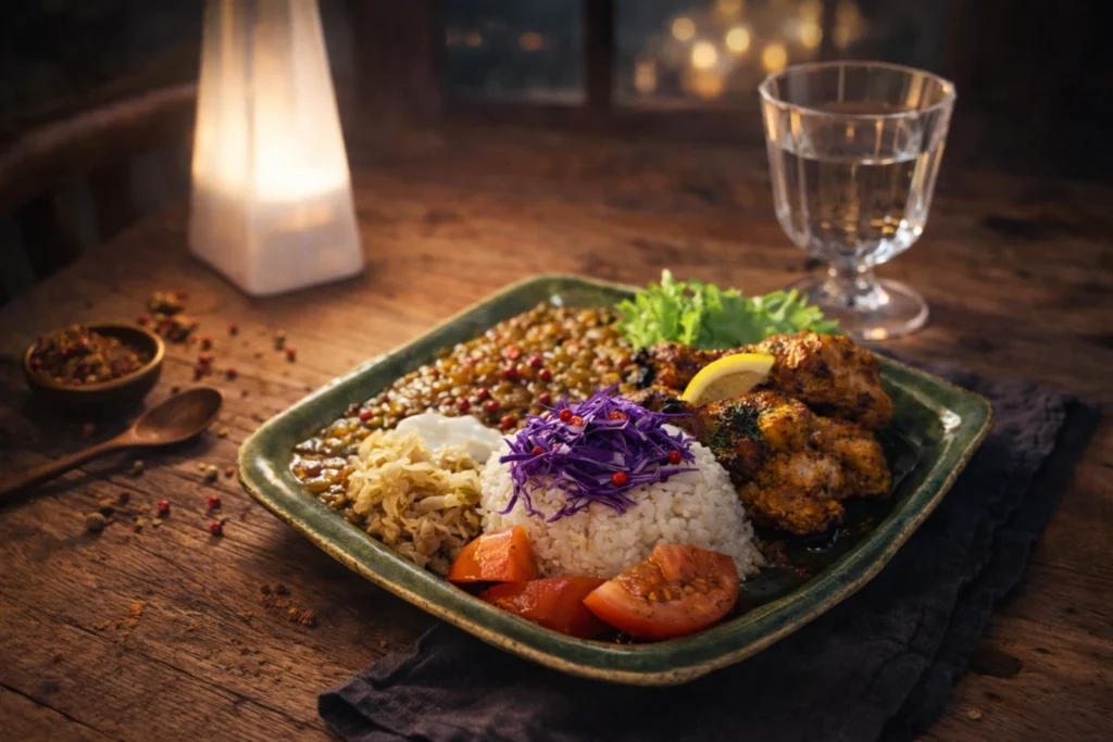スパイスで焼いたグリルチキンと、静かな夜の食卓