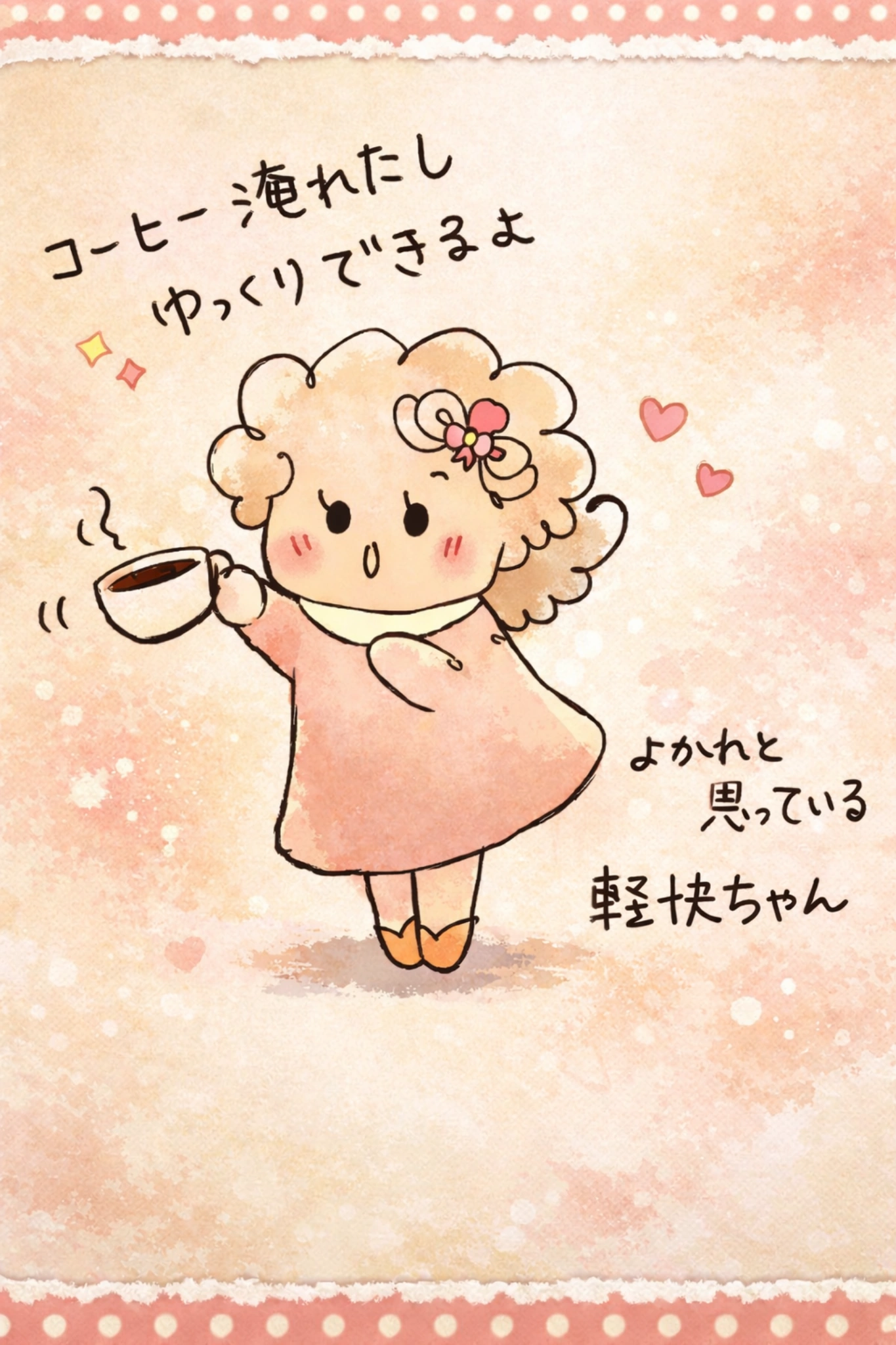 軽快ちゃんの手描きイラスト｜50代女性の心を軽くする脳の過剰警戒キャラクター　軽快ちゃん